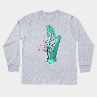 Wonderful harp  in a mushroom forest with tree with hearts Kids Long Sleeve T-Shirt
